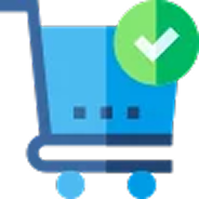 Shopping cart icon with a green checkmark indicating a successful purchase or check.