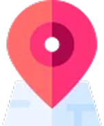 Pink location pin icon with concentric circles in the center.